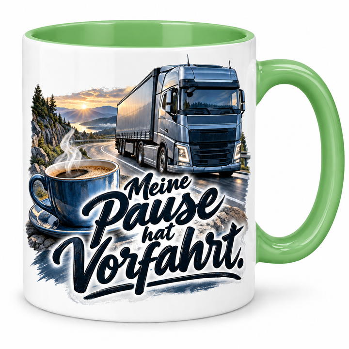 LKW-Fahrer-Tasse „Meine Pause hat Vorfahrt.“ – Grün