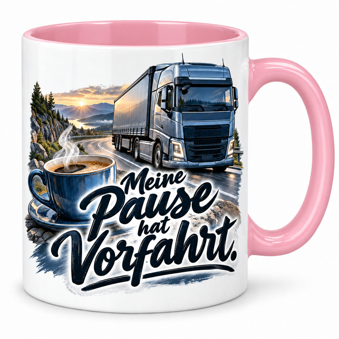 LKW-Fahrer-Tasse „Meine Pause hat Vorfahrt.“ – Rosa
