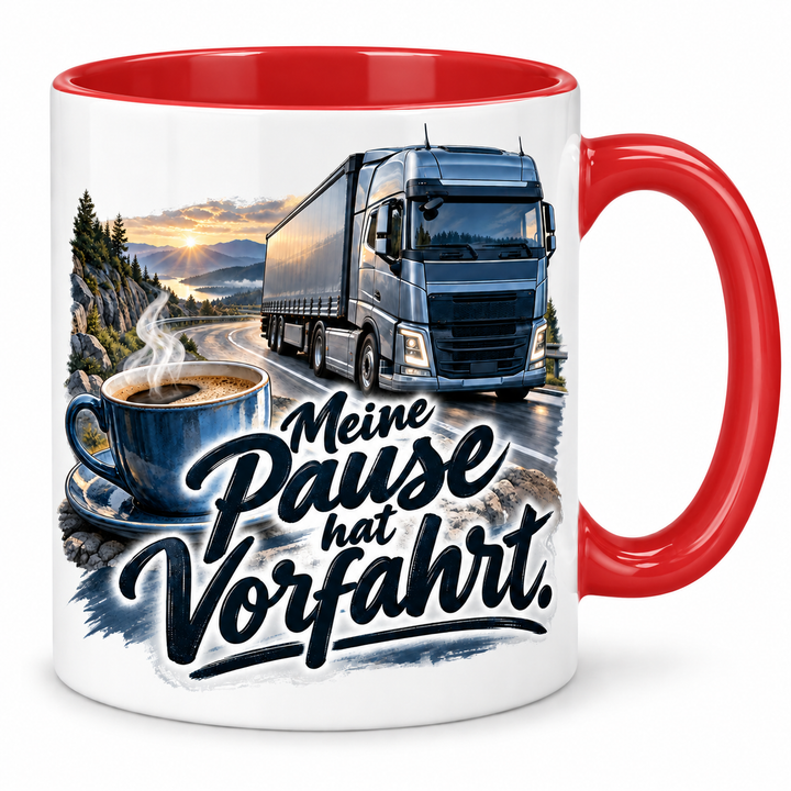 LKW-Fahrer-Tasse „Meine Pause hat Vorfahrt.“ – Rot