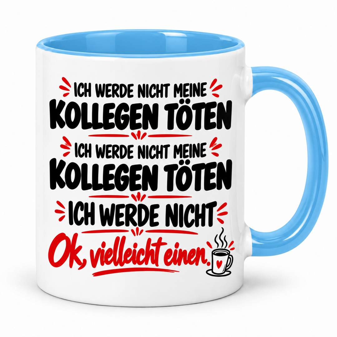 PEPAM Kollegen-Tasse – blau – weißer Außenkörper, beidseitiger Spruch