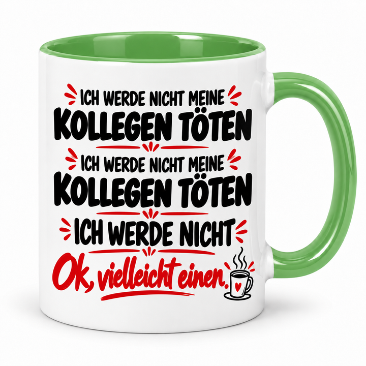 PEPAM Kollegen-Tasse – Grün – weißer Außenkörper, beidseitiger Spruch