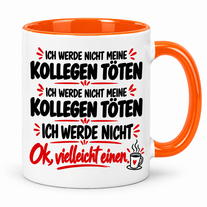 PEPAM Kollegen-Tasse – orange – weißer Außenkörper, beidseitiger Spruch