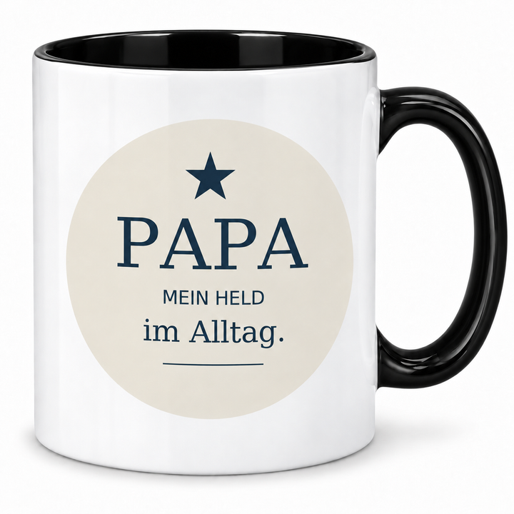 Papa-Tasse Mein Held im Alltag – schwarz