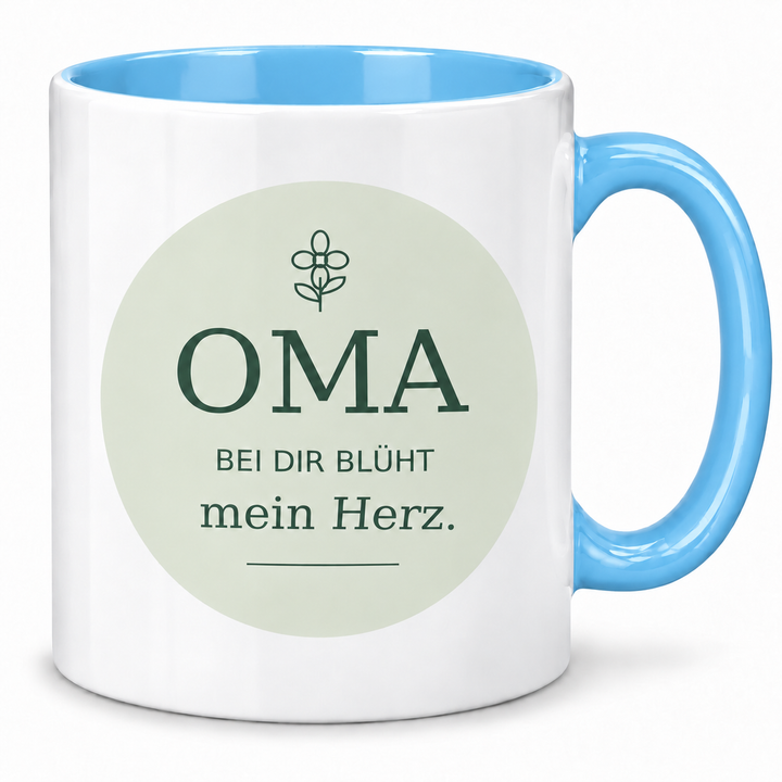 Oma-Tasse Bei dir blüht mein Herz – blau