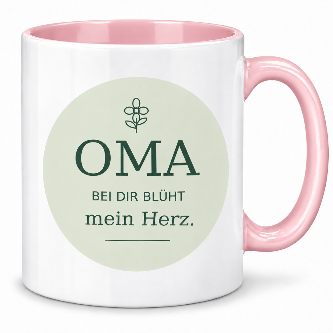 Oma-Tasse Bei dir blüht mein Herz – rosa
