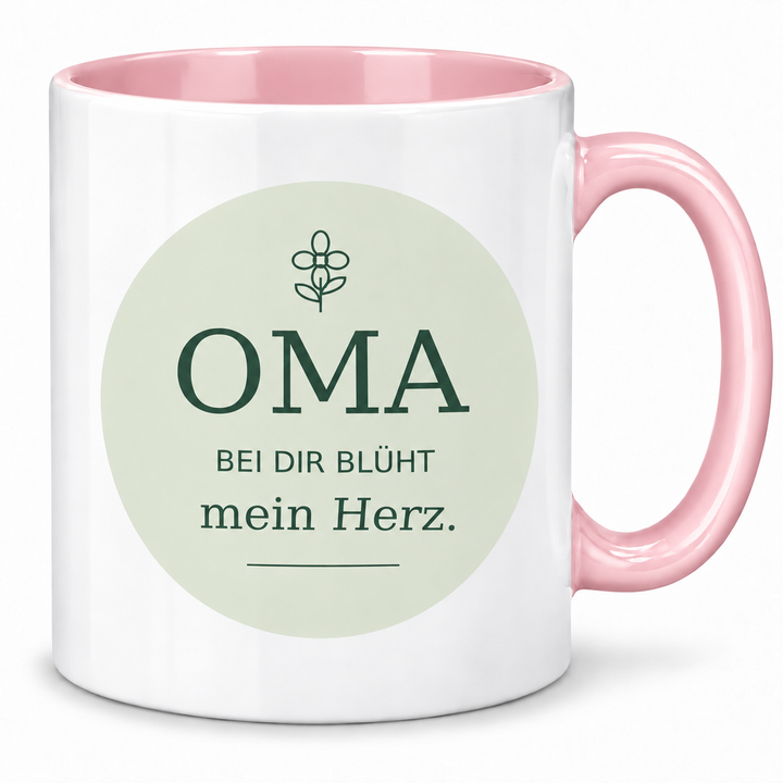 Oma-Tasse Bei dir blüht mein Herz – rosa