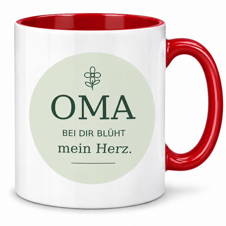 Oma-Tasse Bei dir blüht mein Herz – rot