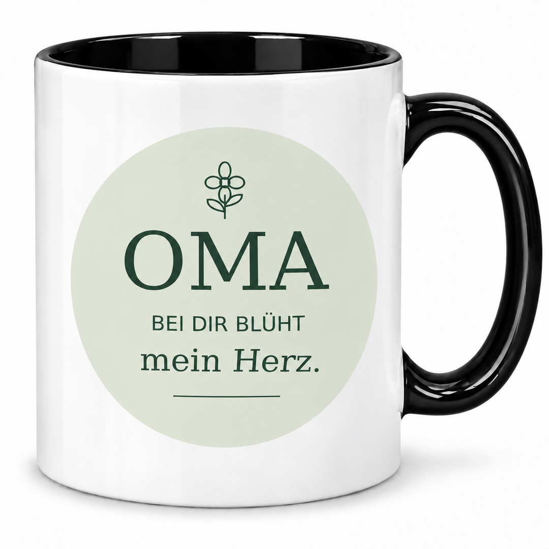 Oma-Tasse Bei dir blüht mein Herz – schwarz