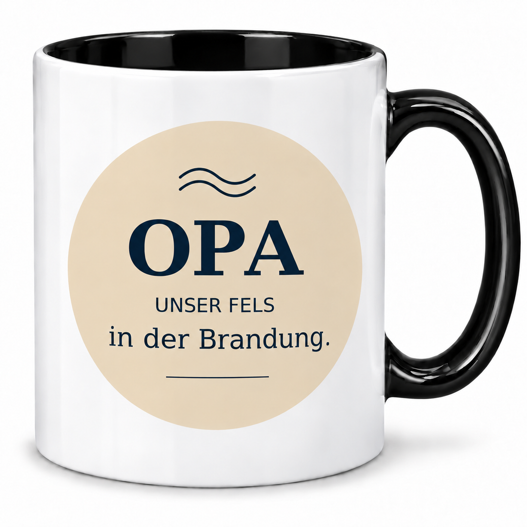 Opa-Tasse Unser Fels in der Brandung – schwarz
