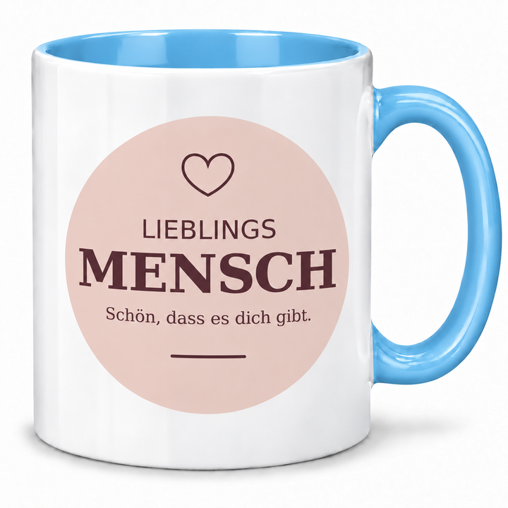 Lieblingsmensch-Tasse Blau, beidseitig bedruckt