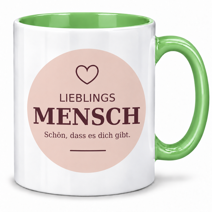 Lieblingsmensch-Tasse Grün, beidseitig bedruckt