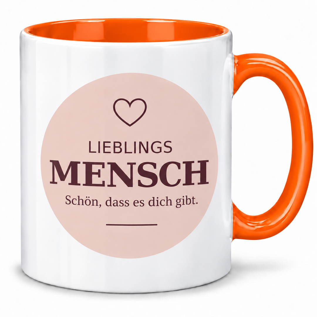 Lieblingsmensch-Tasse Orange, beidseitig bedruckt