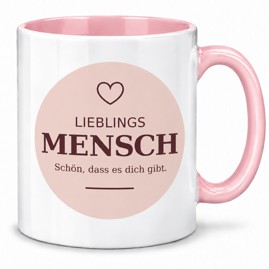 Lieblingsmensch-Tasse Rosa, beidseitig bedruckt