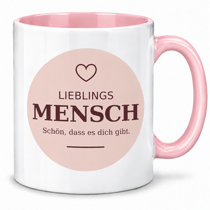 Lieblingsmensch-Tasse Rosa, beidseitig bedruckt