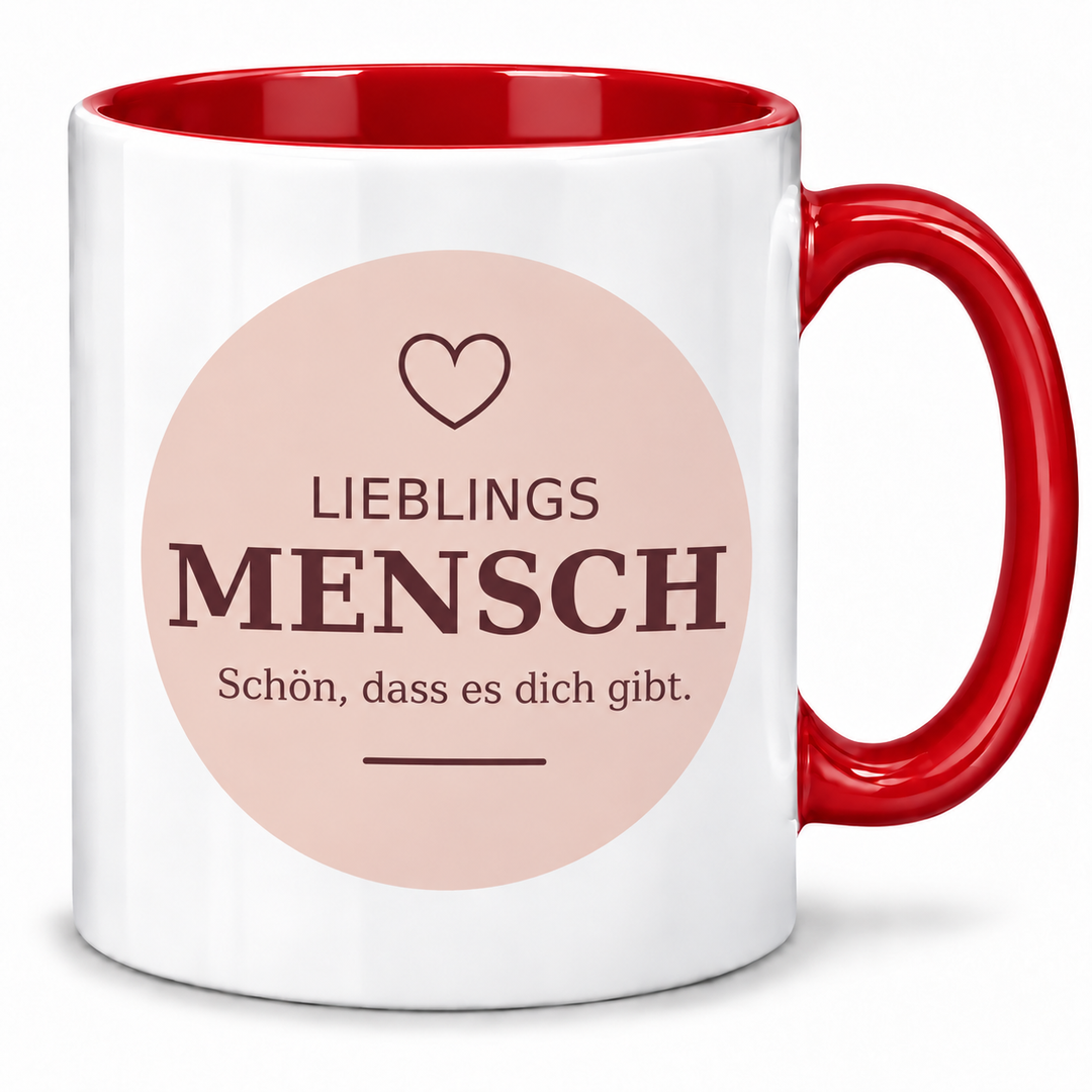 Lieblingsmensch-Tasse Rot, beidseitig bedruckt