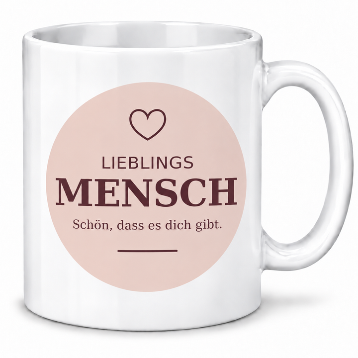 Lieblingsmensch-Tasse Weiß, beidseitig bedruckt