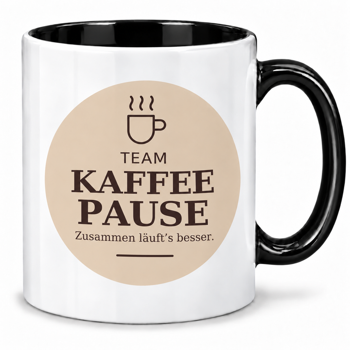 Kollegen-Tasse Team Kaffeepause mit schwarzem Henkel und Innenfarbe