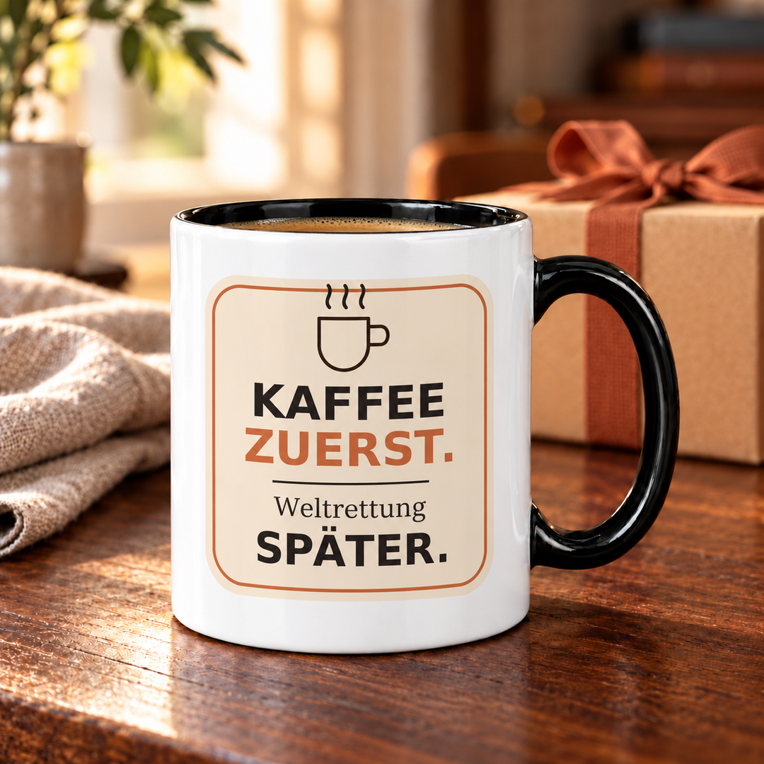 PEP-GIFT-007 Kaffee zuerst Weltrettung später – Geschenk-Lifestyle