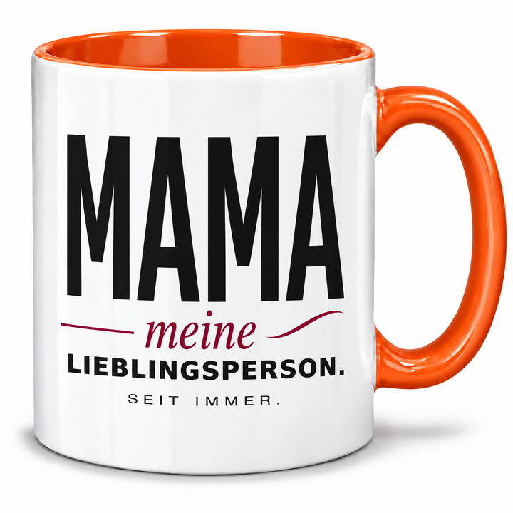Mama-Tasse Meine Lieblingsperson – Schwarz-Bordeaux Design – orange