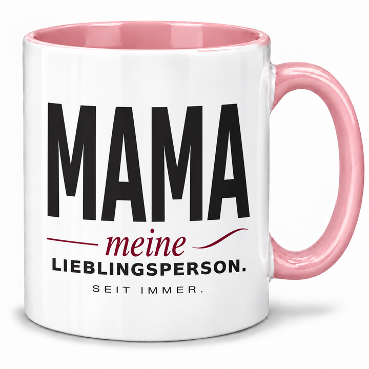 Mama-Tasse Meine Lieblingsperson – Schwarz-Bordeaux Design – rosa