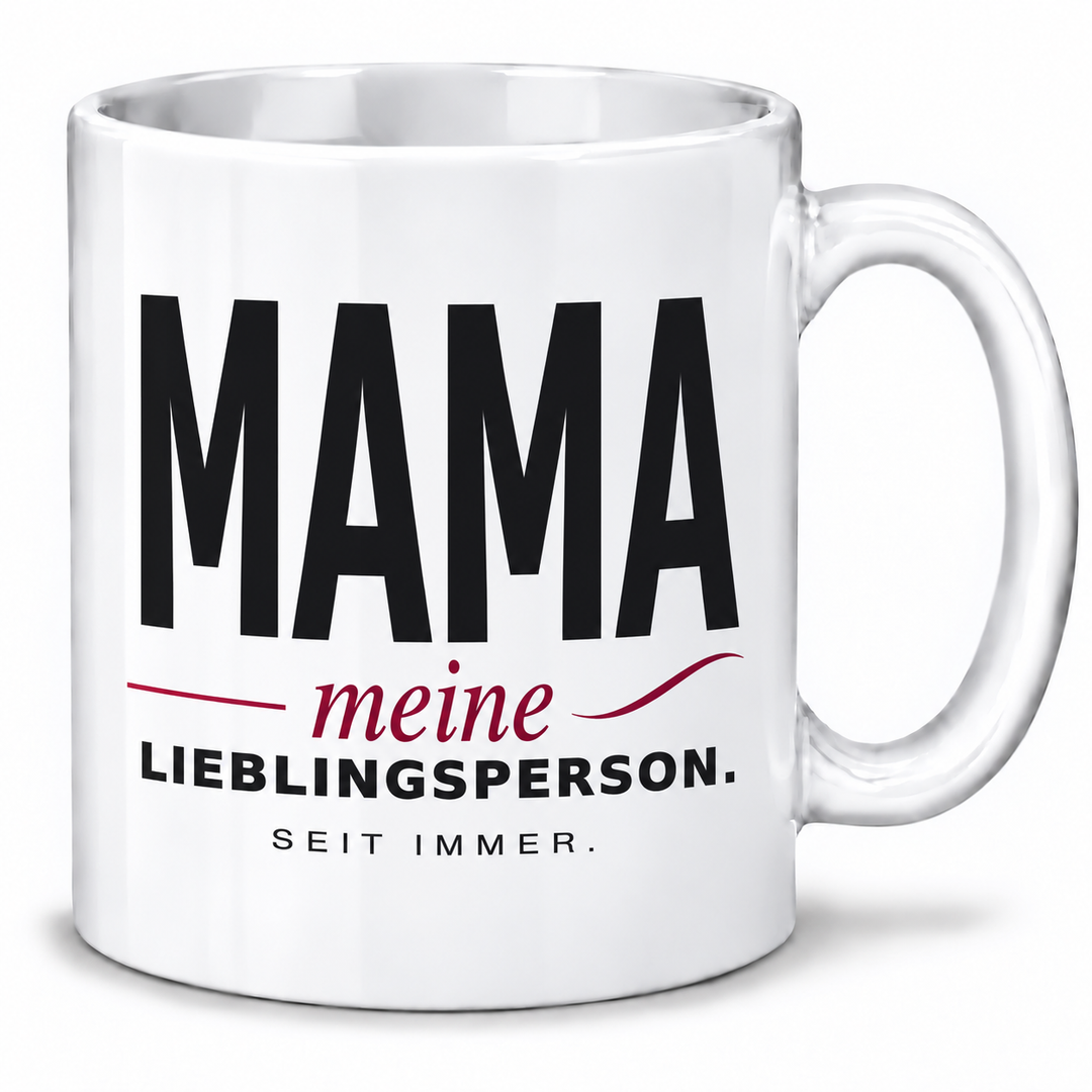 Mama-Tasse Meine Lieblingsperson – Schwarz-Bordeaux Design – weiss