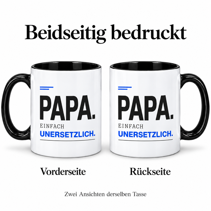 Papa-Tasse Einfach unersetzlich – Schwarz-Blau Design – beidseitig