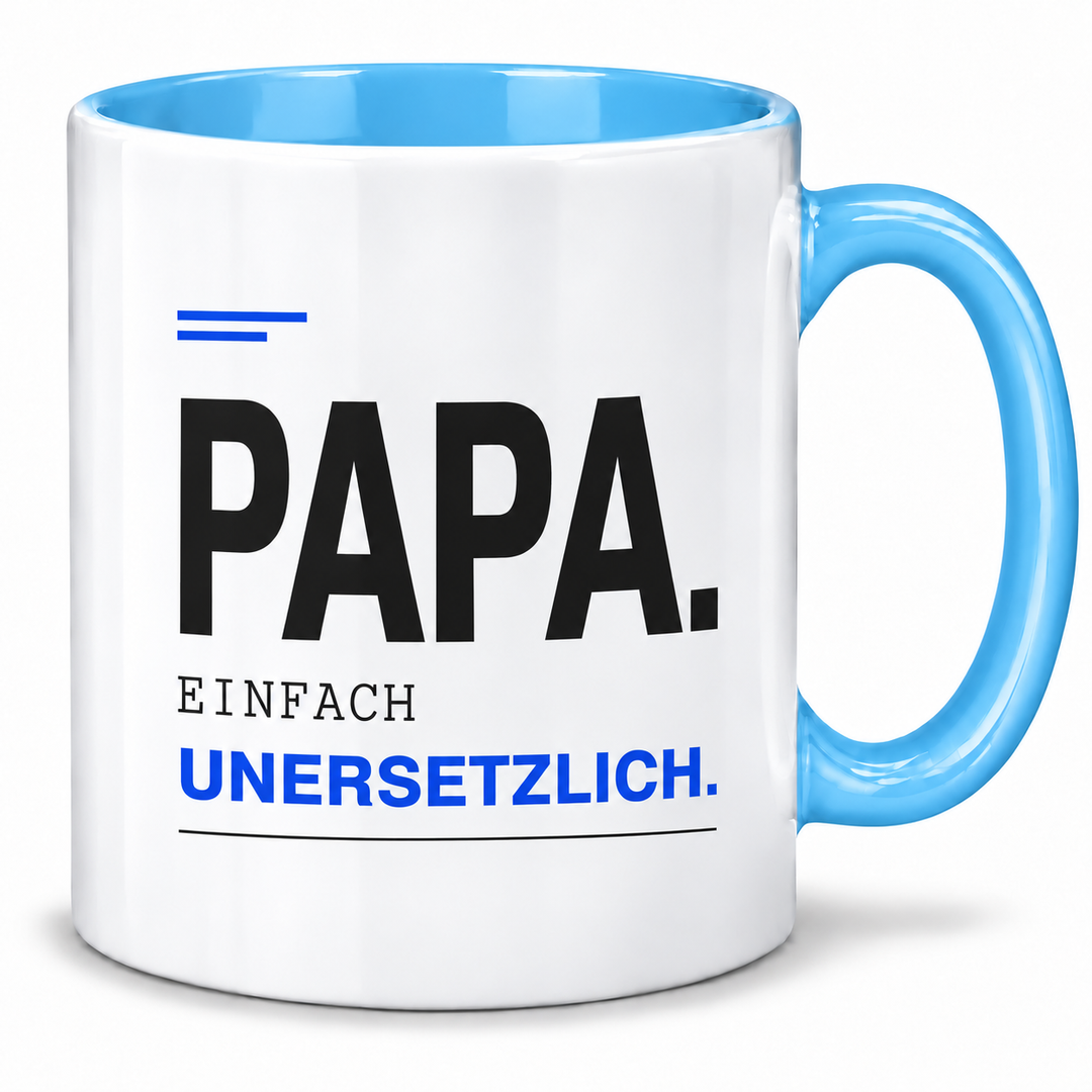Papa-Tasse Einfach unersetzlich – Schwarz-Blau Design – blau