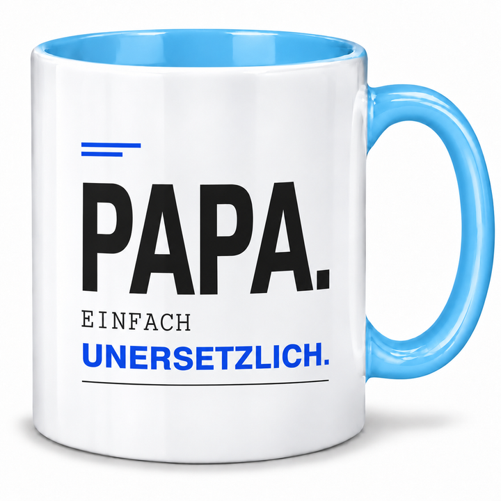 Papa-Tasse Einfach unersetzlich – Schwarz-Blau Design – blau