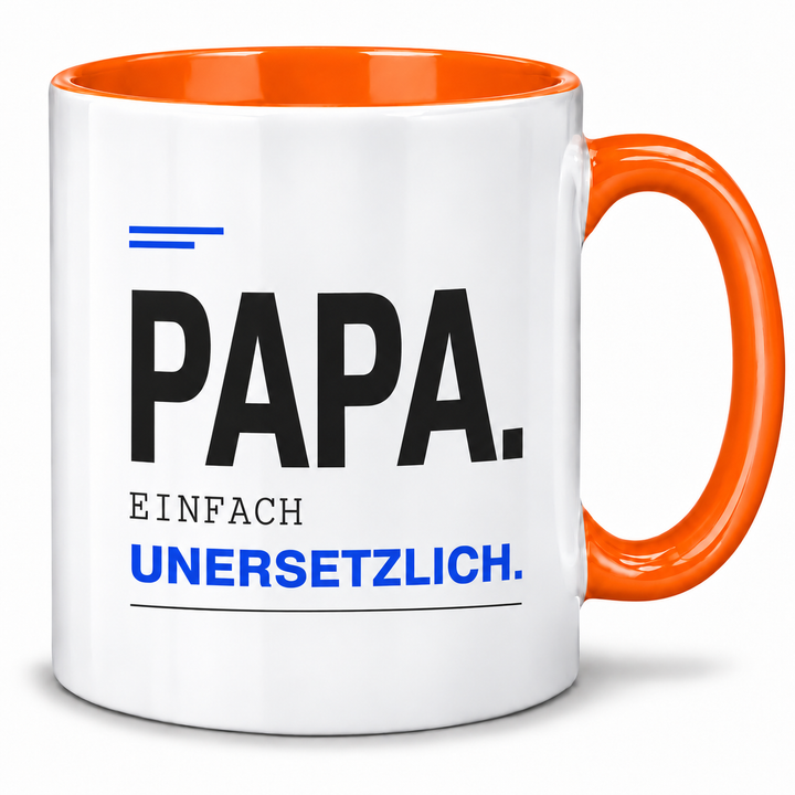 Papa-Tasse Einfach unersetzlich – Schwarz-Blau Design – orange
