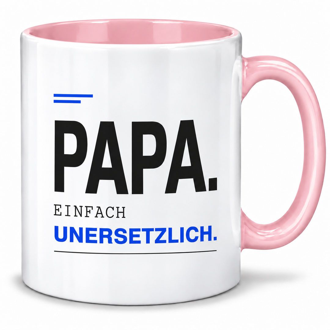 Papa-Tasse Einfach unersetzlich – Schwarz-Blau Design – rosa