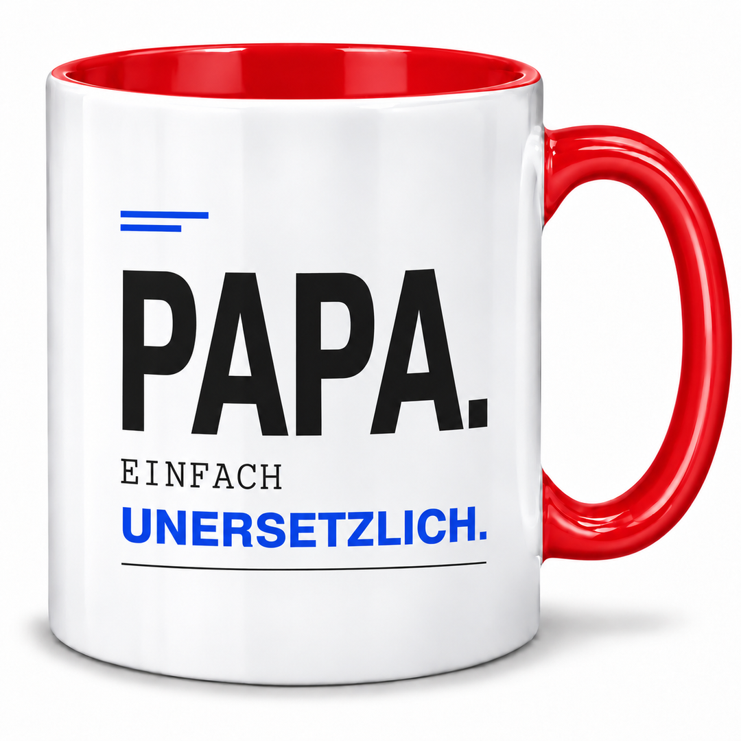 Papa-Tasse Einfach unersetzlich – Schwarz-Blau Design – rot