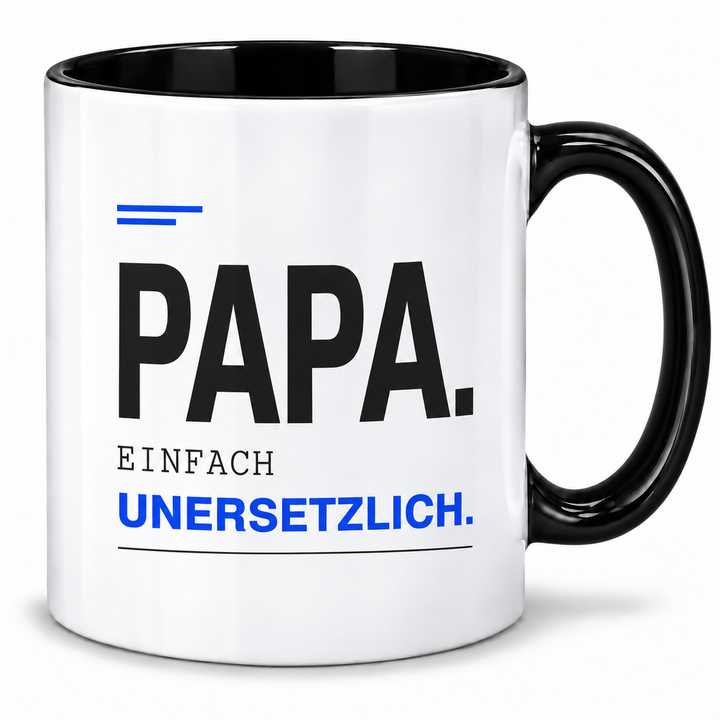 Papa-Tasse Einfach unersetzlich – Schwarz-Blau Design – schwarz