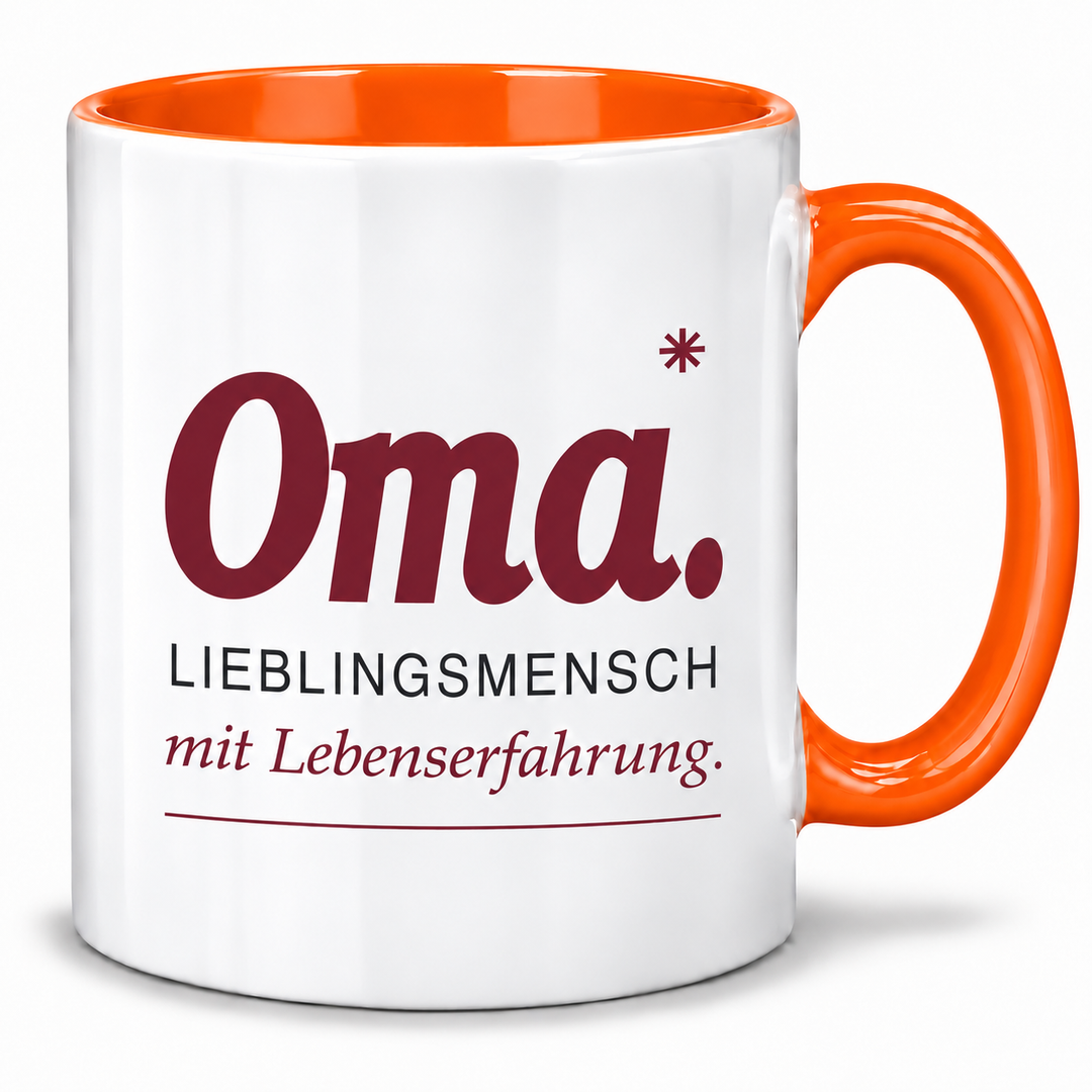Oma-Tasse Lieblingsmensch mit Lebenserfahrung – orange – PEPAM