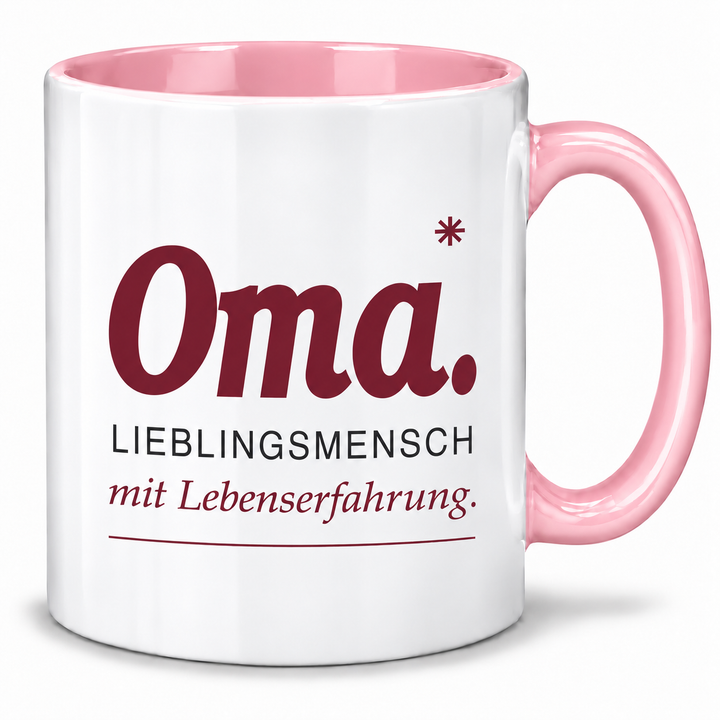 Oma-Tasse Lieblingsmensch mit Lebenserfahrung – rosa – PEPAM