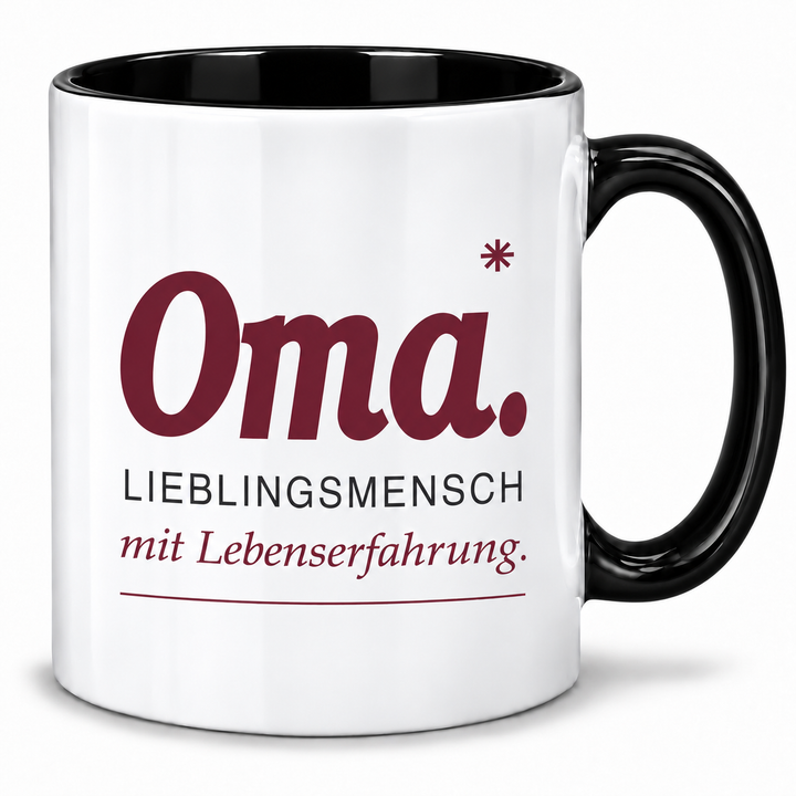 Oma-Tasse Lieblingsmensch mit Lebenserfahrung – schwarz – PEPAM