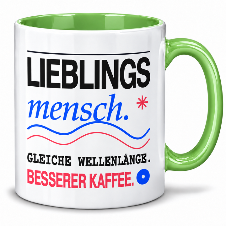 Lieblingsmensch-Tasse – Grün, beidseitig bedruckt