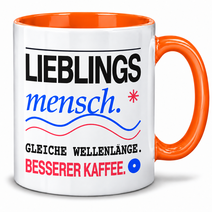 Lieblingsmensch-Tasse – Orange, beidseitig bedruckt