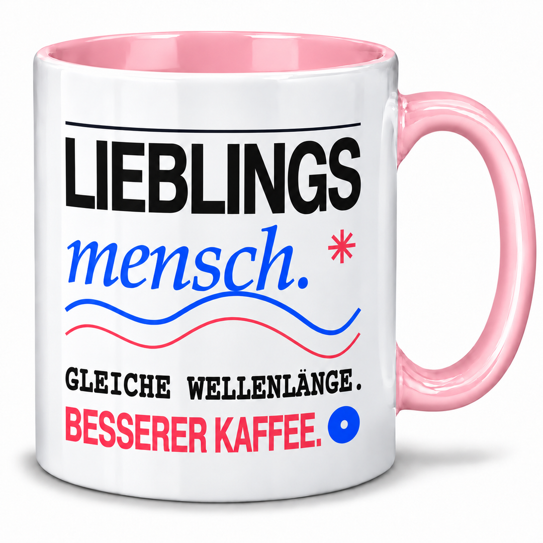 Lieblingsmensch-Tasse – Rosa, beidseitig bedruckt