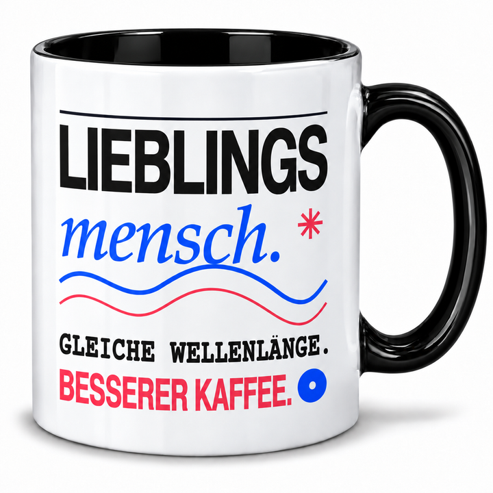 Lieblingsmensch-Tasse – Schwarz, beidseitig bedruckt