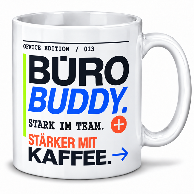 Büro-Buddy-Tasse „Stark im Team. Stärker mit Kaffee.“ – Kollegengeschenk, 7 Farben