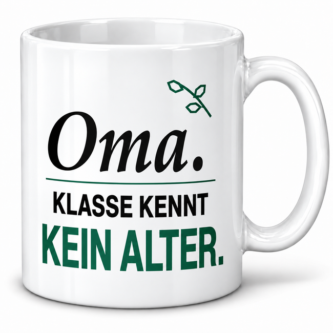 Oma-Tasse „Klasse kennt kein Alter“ – Geschenk für Oma, 7 Farben
