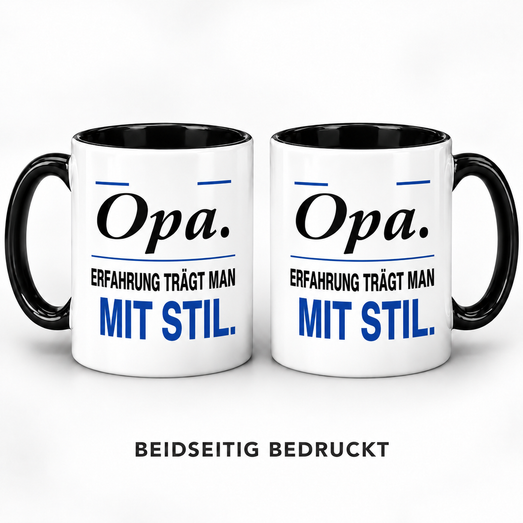 Opa-Tasse Erfahrung trägt man mit Stil – beidseitig bedruckt
