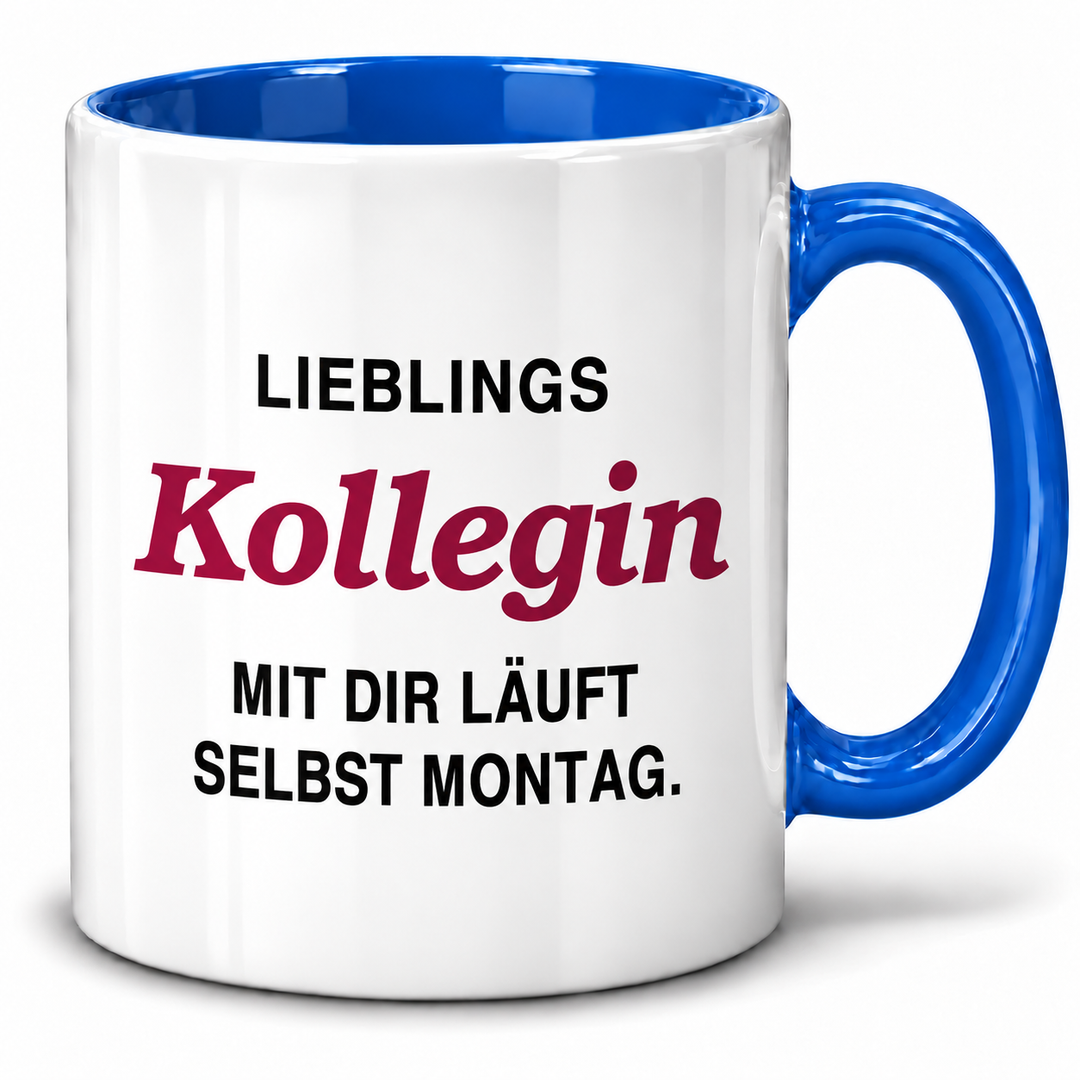 PEPAM Lieblingskollegin-Tasse – Mit dir läuft selbst Montag – blau