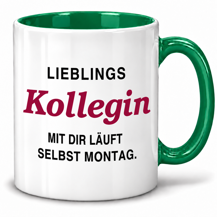 PEPAM Lieblingskollegin-Tasse – Mit dir läuft selbst Montag – gruen