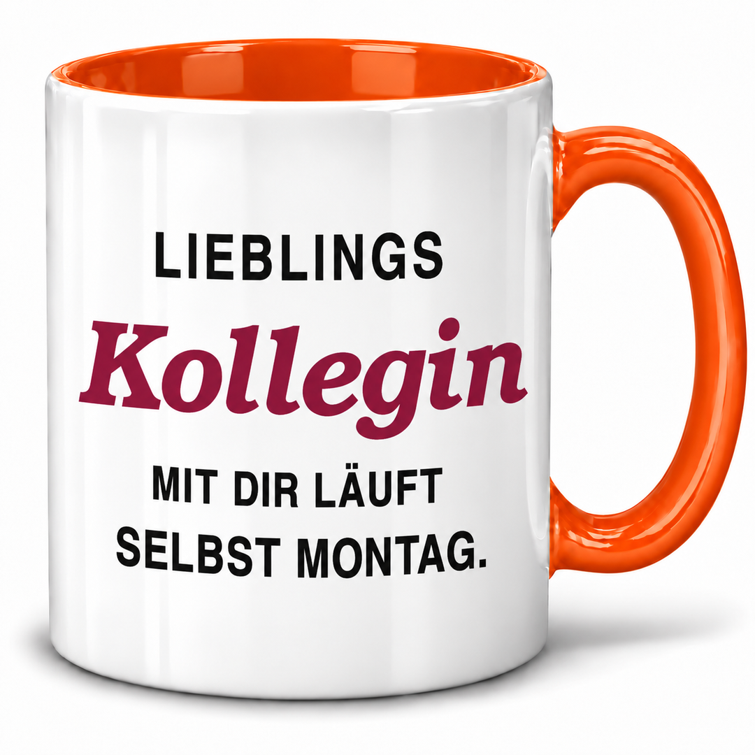 PEPAM Lieblingskollegin-Tasse – Mit dir läuft selbst Montag – orange