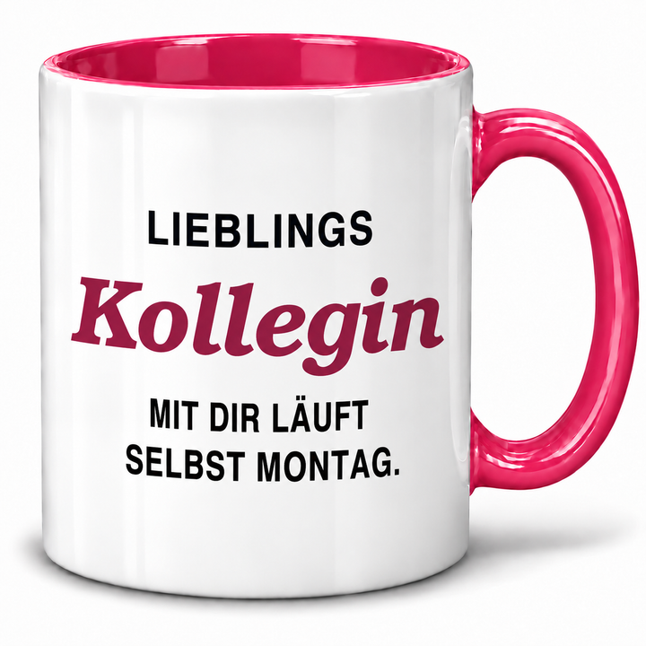 PEPAM Lieblingskollegin-Tasse – Mit dir läuft selbst Montag – rosa