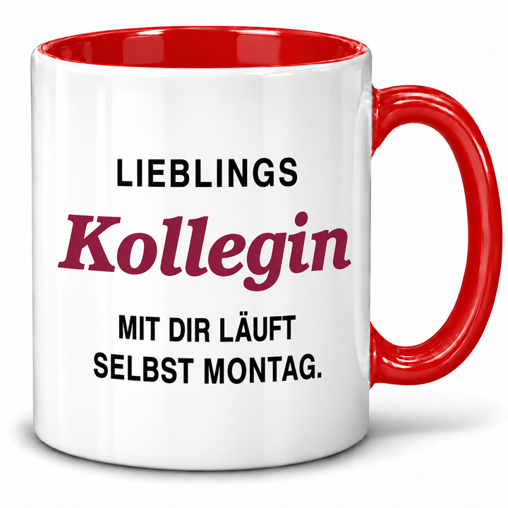 PEPAM Lieblingskollegin-Tasse – Mit dir läuft selbst Montag – rot