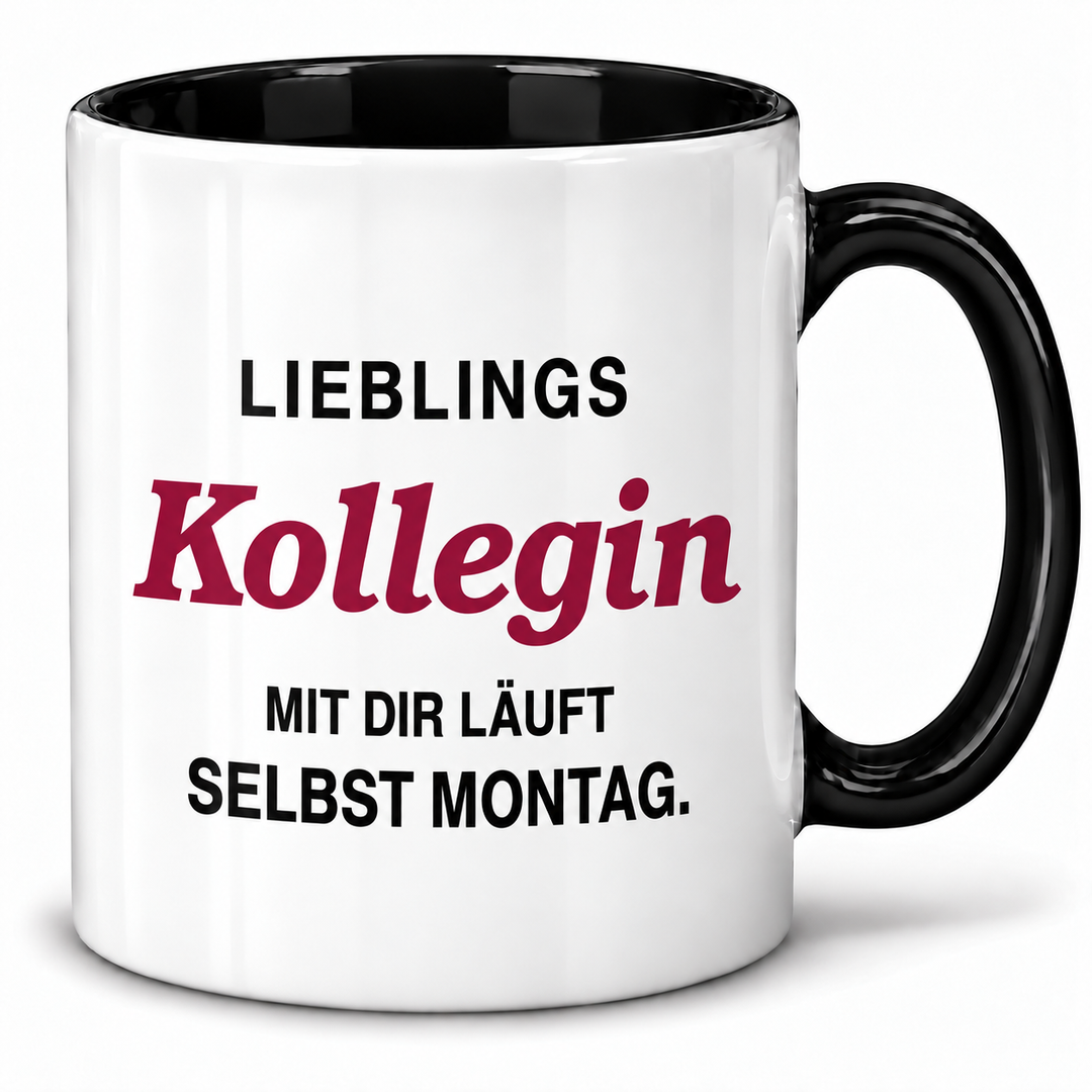 PEPAM Lieblingskollegin-Tasse – Mit dir läuft selbst Montag – schwarz