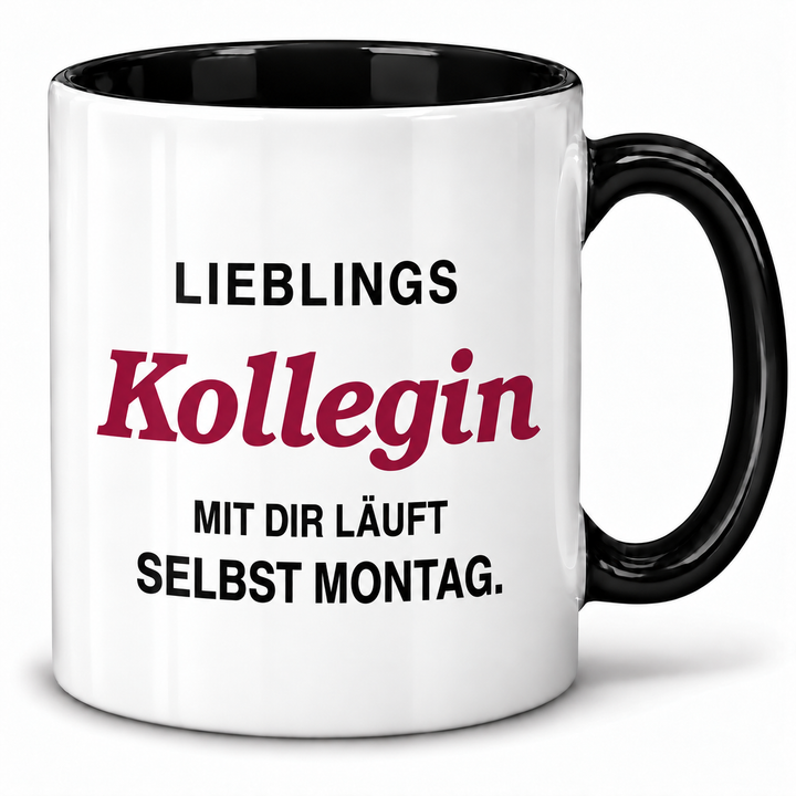 PEPAM Lieblingskollegin-Tasse – Mit dir läuft selbst Montag – schwarz