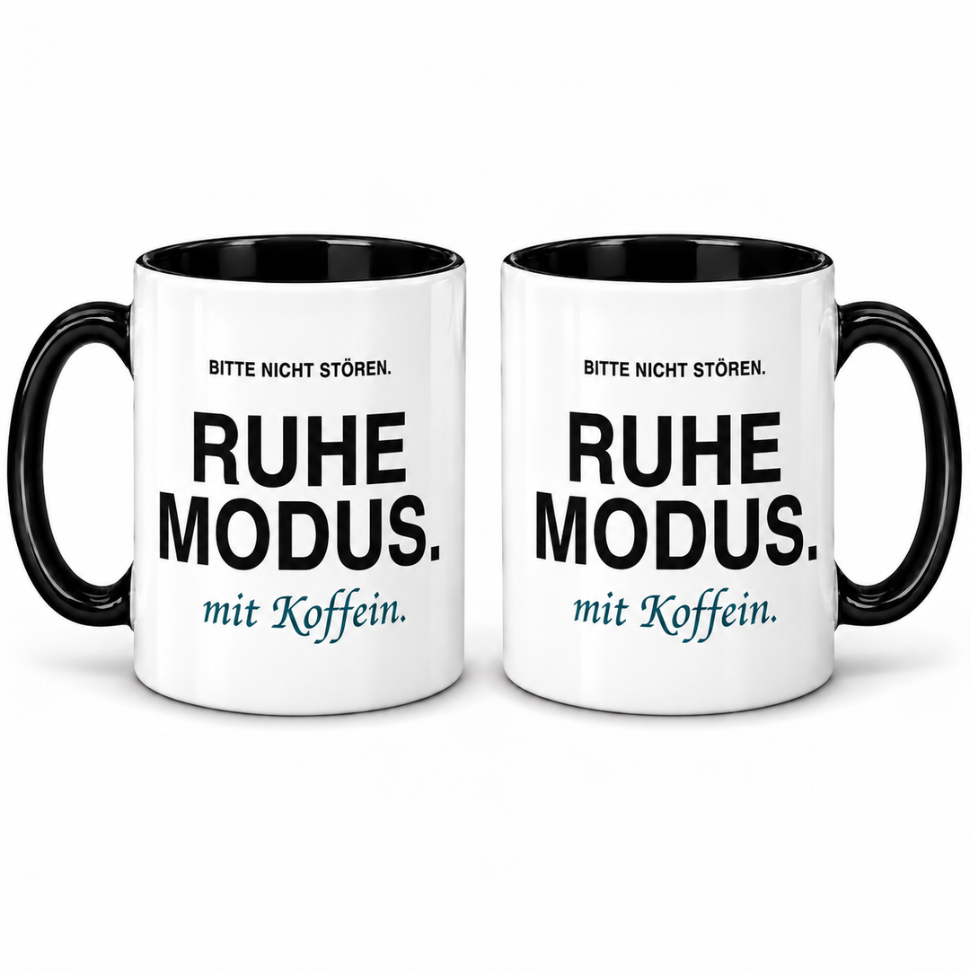 PEPAM Ruhemodus mit Koffein – zwei Ansichten derselben beidseitig bedruckten Tasse